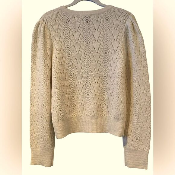 Nanette Lepore Cream V-Neck Sweater Pearl embellishment. - Picture 2 of 9